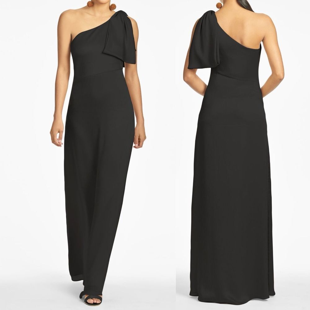 NWOT Sachin & Babi Chelsea One Shoulder Bow Gown Black 6